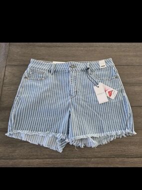 Judy Blue Pinstripe Kya Cut Off Jean Shorts Womens XL Denim High Waist New NWT